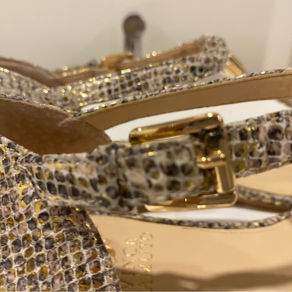 Vince Camuto metallic silver snakeskin print leather T-strap flat sandals. - Picture 13 of 16